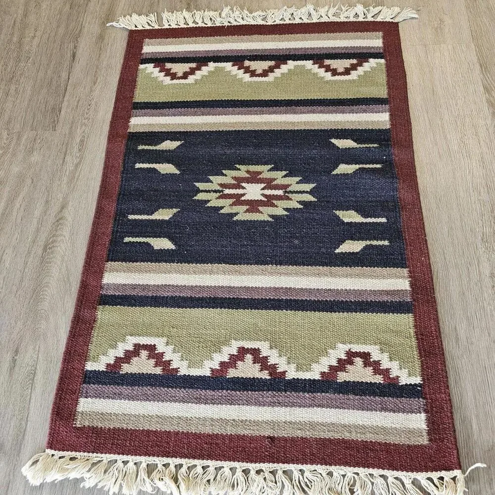 Native American Style Southwestern Wool Fringed Rug 40